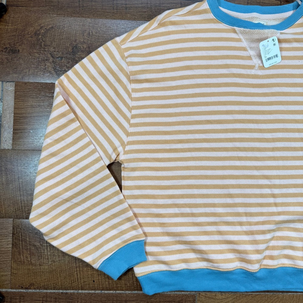 NWT We The Free People Sweatshirt Womens XS Latte Combo Striped Oversized Crew - Picture 4 of 9